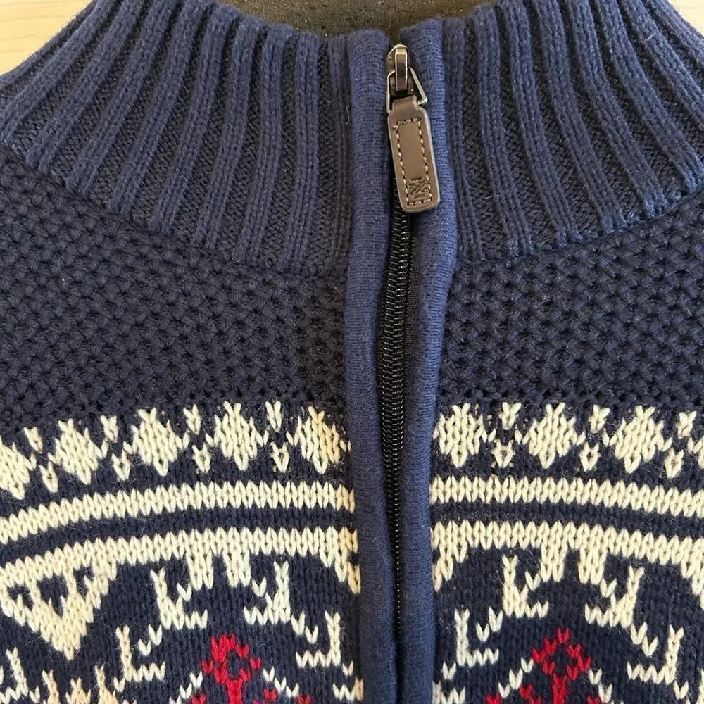 IZOD Navy Blue Fair Isle 1/4 Zip Classic Pullover Sweater XL